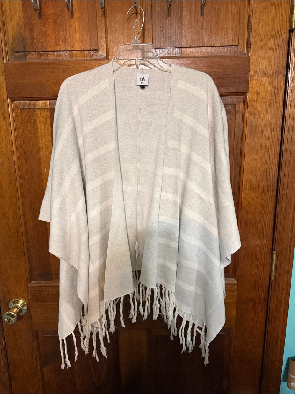 CAbi Cream Striped Fringe Poncho